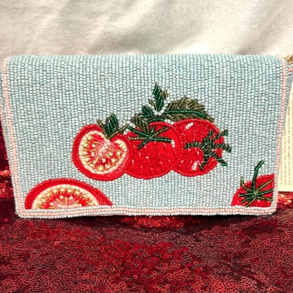 🍅MADE IN INDIA BEAUTIFUL VIRAL Handmade Tomato Beaded Sling Bag-NWT🍅
